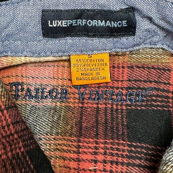 NWT Tailor Vintage Long Sleeve Plaid Shirt Orange Black Casual Men’s Small - Picture 6 of 10